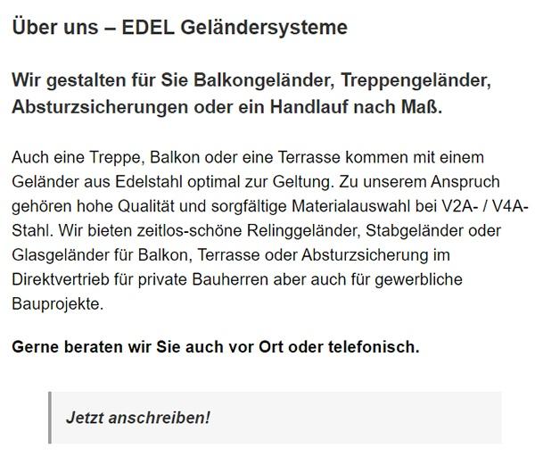 Absturzsicherungen, Geländer aus Edelstahl für 74933 Neidenstein